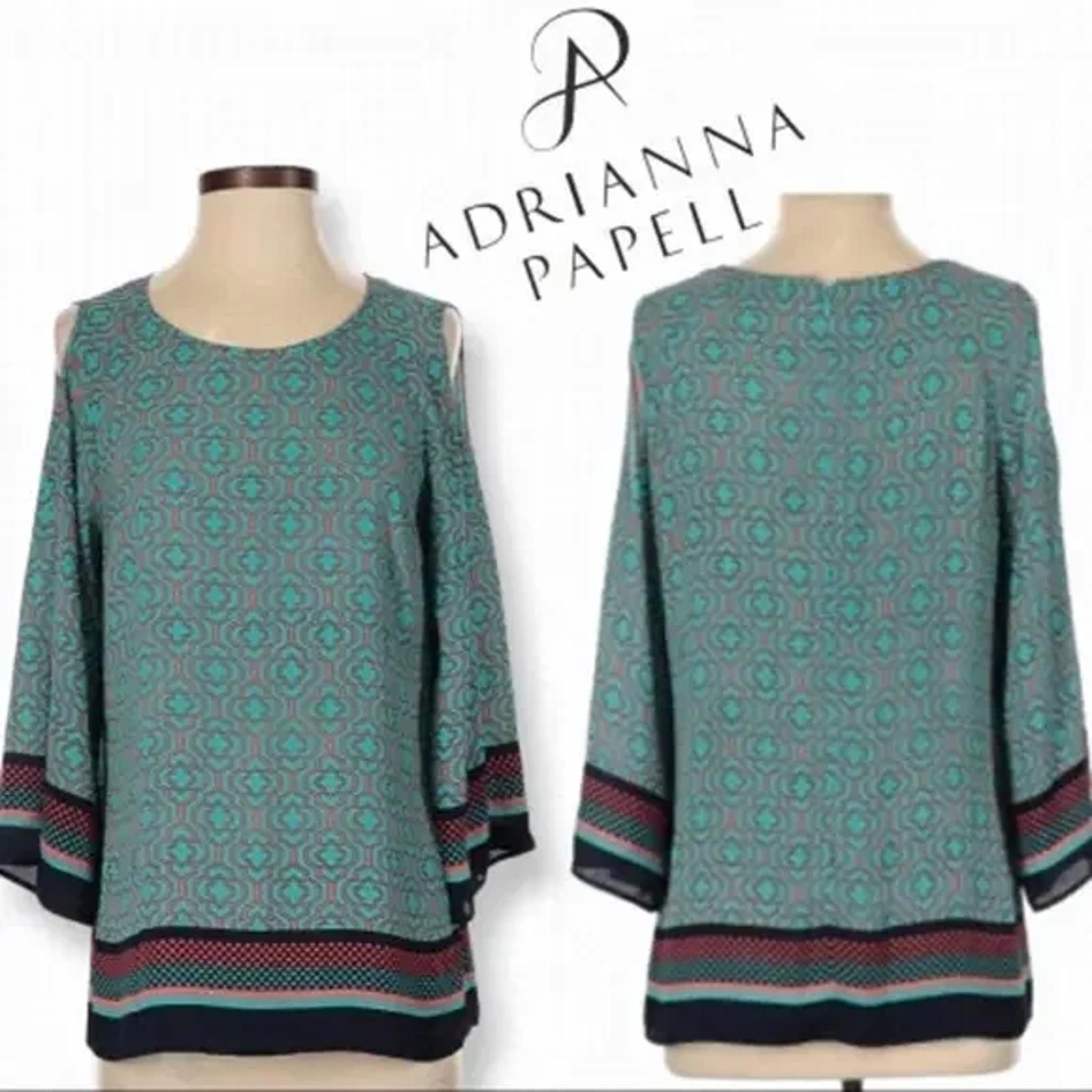 Anthropologie Adrianna Papell Womens Cold Shoulder Tunic Top Blouse Teal - L